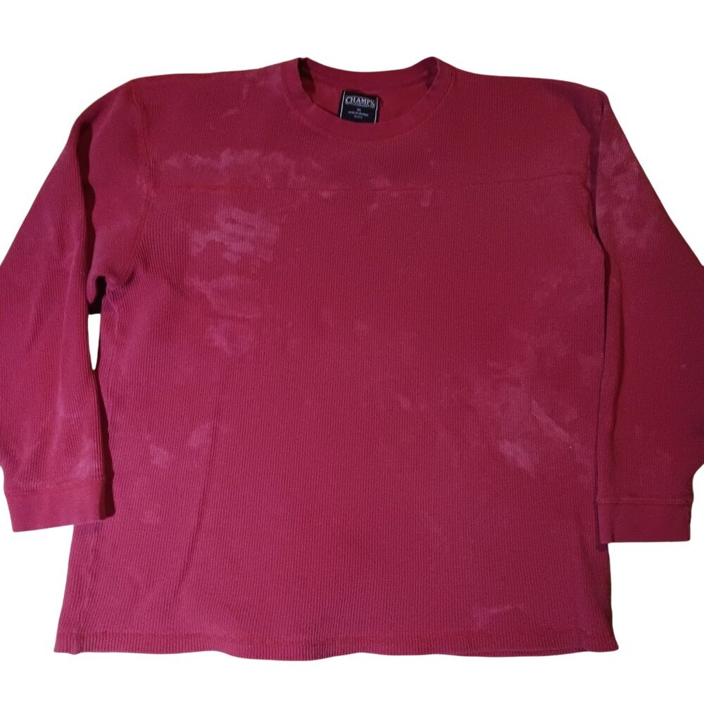 Men's XL Waffle Thermal Pullover Shirt Champs Sports Red Long Sleeve Faded Thick